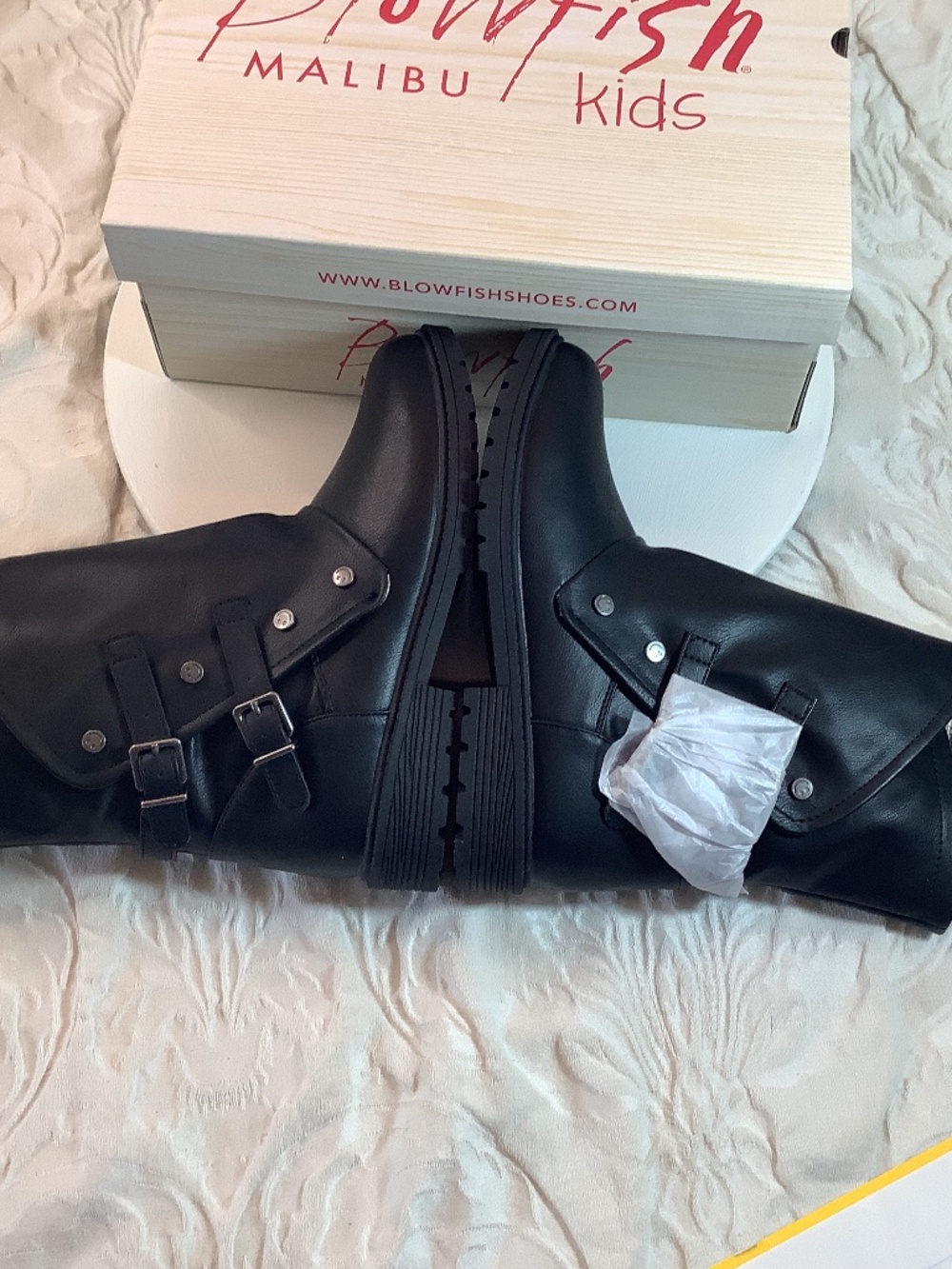 NWT Blowfish Malibu Kids black leather moto boots big girls 3 or ladies 5. - Picture 6 of 14
